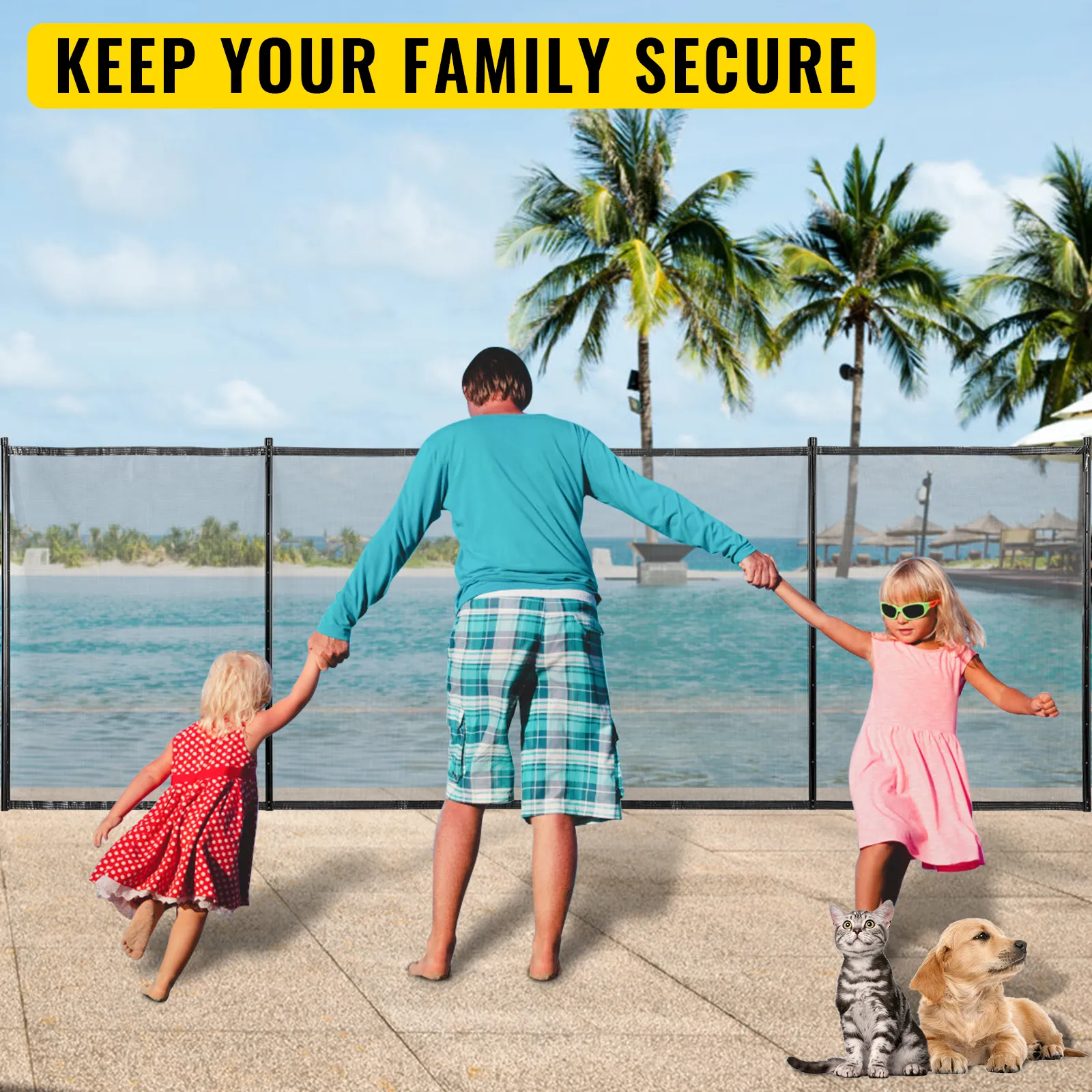 family enjoying a day by the pool with a VEVOR sentry security pool fence.