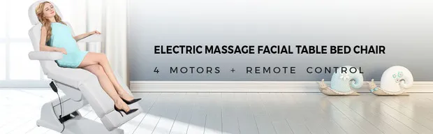 woman reclining on a VEVOR electric facial chair with 4 motors and remote control.