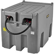 VEVOR portable diesel tank, gray with black hose and connectors, suitable for fuel storage and transport.