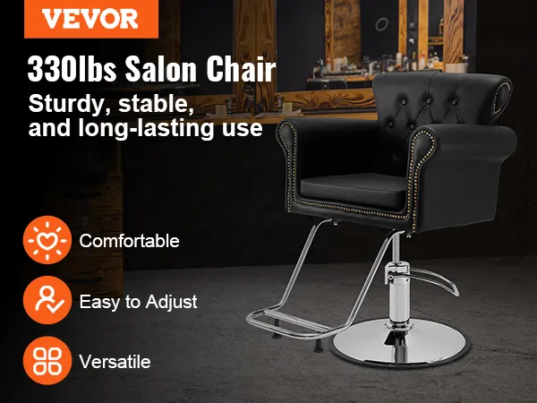 VEVOR salon chair in black, offering comfort, easy adjustment, and versatility for long-lasting use.