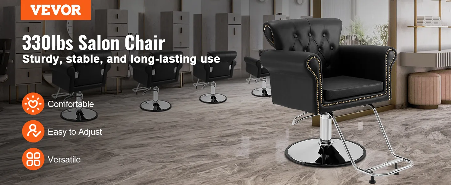 VEVOR salon chair in black, offering comfort, easy adjustment, and versatility for long-lasting use.