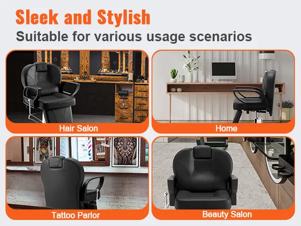 VEVOR salon chair in hair salons, homes, tattoo parlors, and beauty salons with modern design.