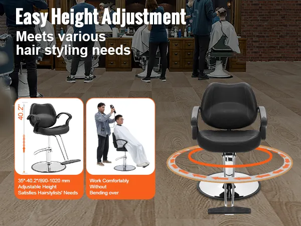 VEVOR salon chair with adjustable height for various hairstyling needs in a barbershop setting.