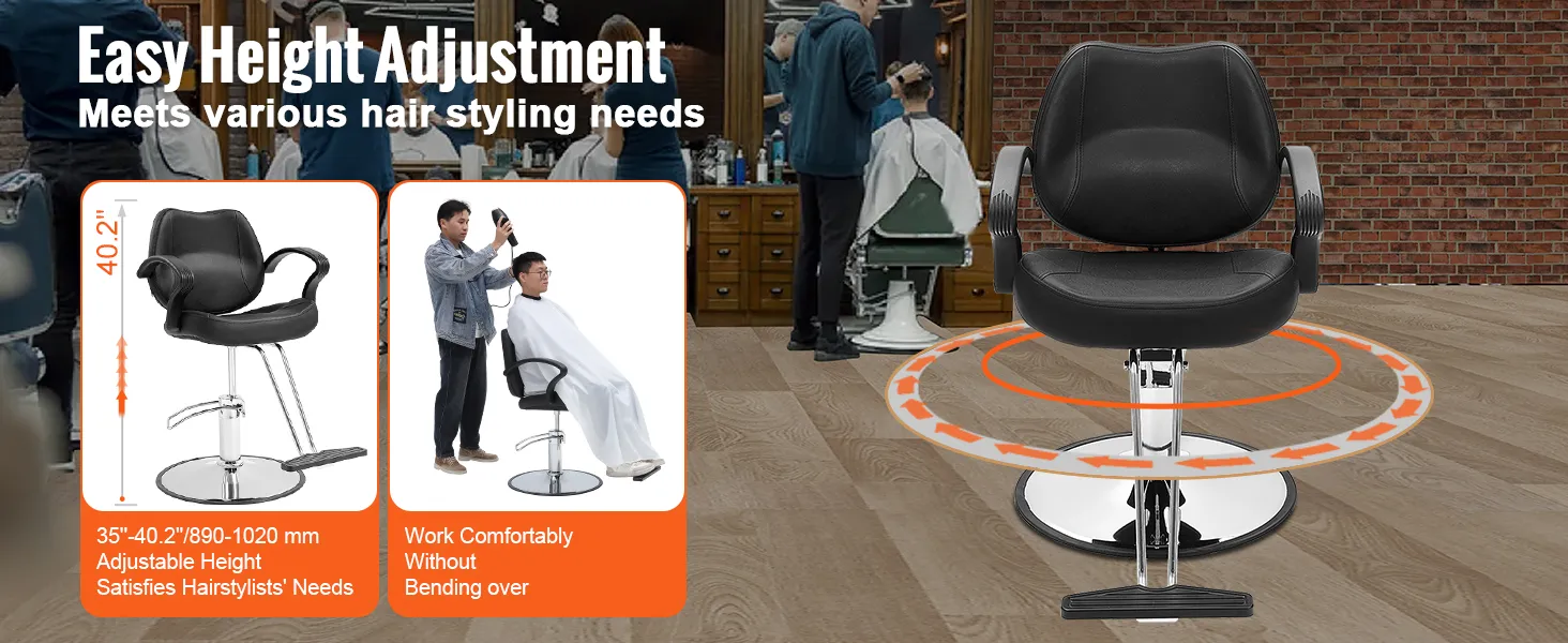 VEVOR salon chair with adjustable height for various hairstyling needs in a barbershop setting.