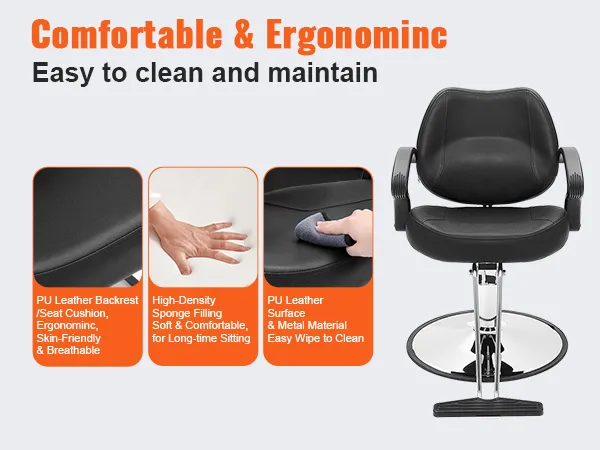 VEVOR salon chair with pu leather, ergonomic design, easy to clean, soft high-density sponge filling.