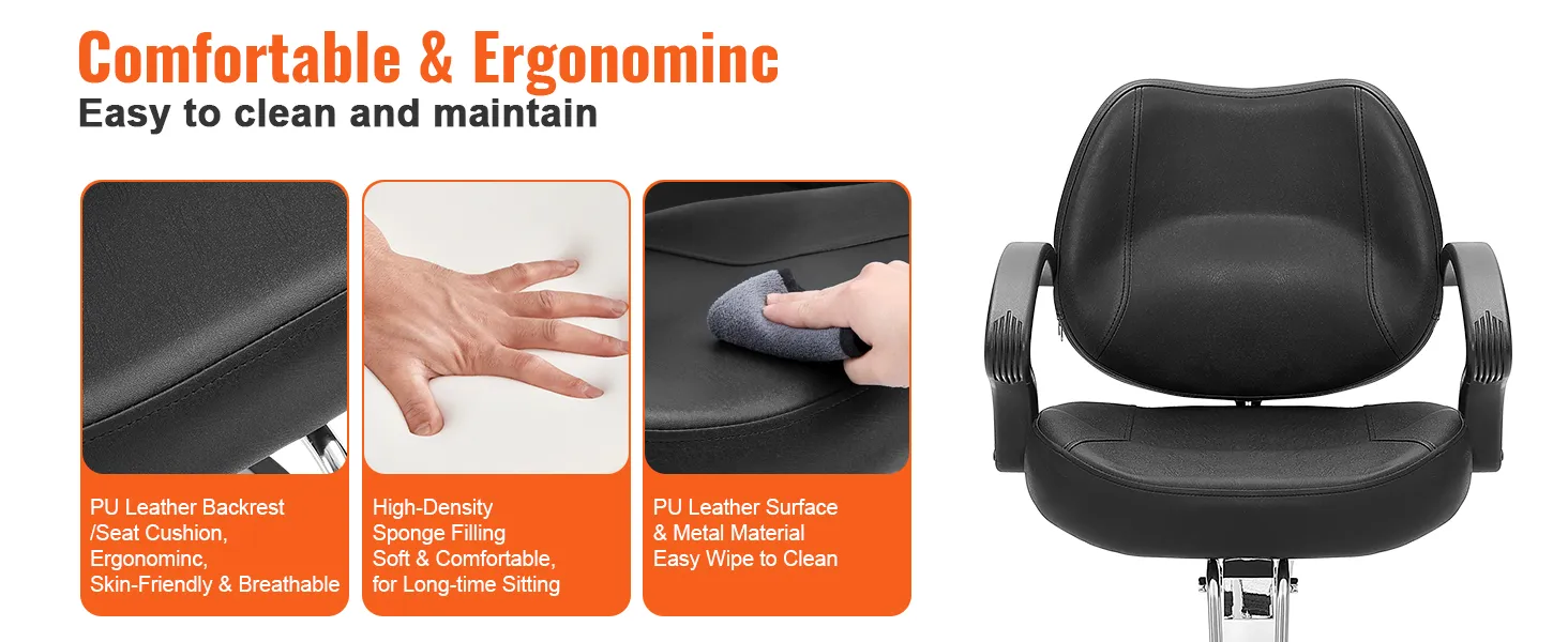 VEVOR salon chair with pu leather, ergonomic design, easy to clean, soft high-density sponge filling.