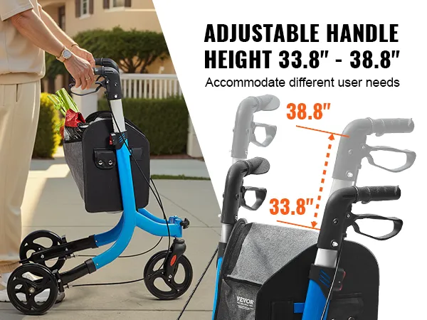 VEVOR rollator met verstelbare duwstanghoogte van 86 tot 98 cm, zwarte mand, geschikt voor buiten.