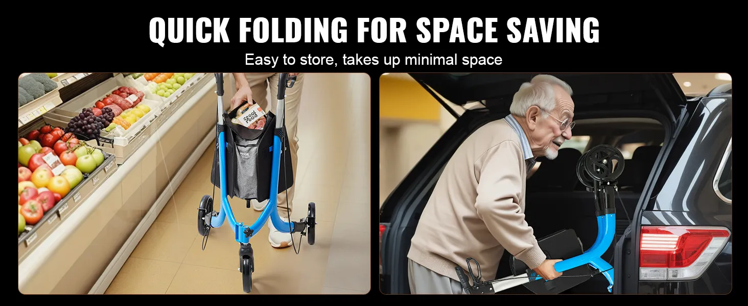 De VEVOR rollator is opvouwbaar en daardoor ruimtebesparend op te bergen. Ideaal voor het doen van boodschappen en om gemakkelijk in de auto te laden.