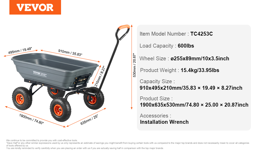 VEVOR Dump Cart, Poly Garden Dump Cart with Easy to Assemble