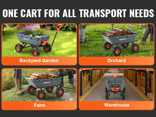 VEVOR dump cart for garden, orchard, farm, and warehouse use. reliable for all transport needs.