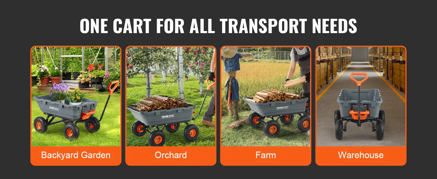 VEVOR dump cart for garden, orchard, farm, and warehouse use. reliable for all transport needs.