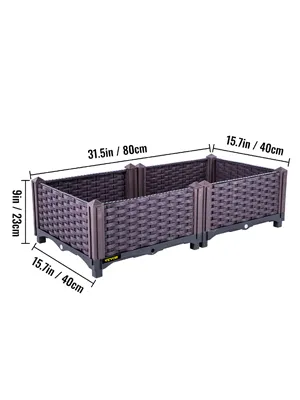 VEVOR Plastic Raised Garden Bed, Set of 2 Planter Grow Box, 9.1" H  Self-Watering Elevated for Flowers, Vegetables, Fruits, Herbs,  Indoor/Outdoor Use, Brown Realistic Rattan | VEVOR US