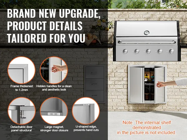 VEVOR bbq access door with thick 1.2mm frame, hidden handles, strong magnet, u-shaped edge for safety.