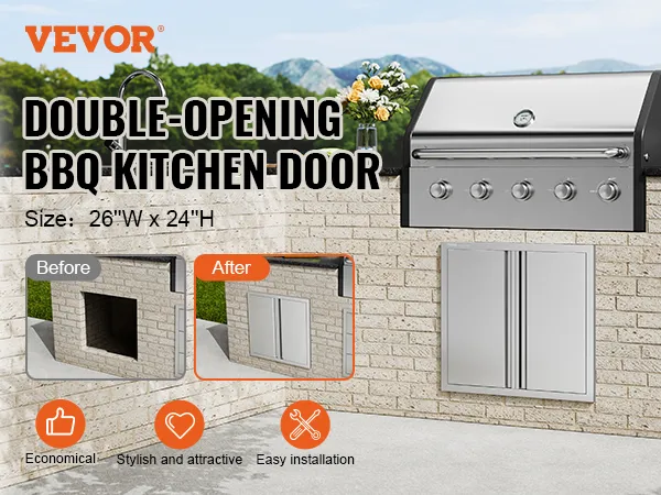 Drzwiczki do grilla VEVOR, drzwi kuchenne otwierane na dwa sposoby, łatwe w montażu, ekonomiczne, stylowe, 26" szer. x 24" wys.