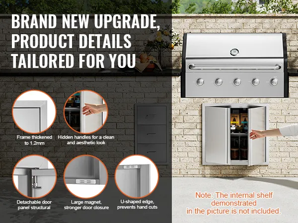 Drzwiczki dostępowe do grilla VEVOR, pogrubiona rama, ukryte uchwyty, zdejmowane panele, krawędź w kształcie litery U, duży magnes.