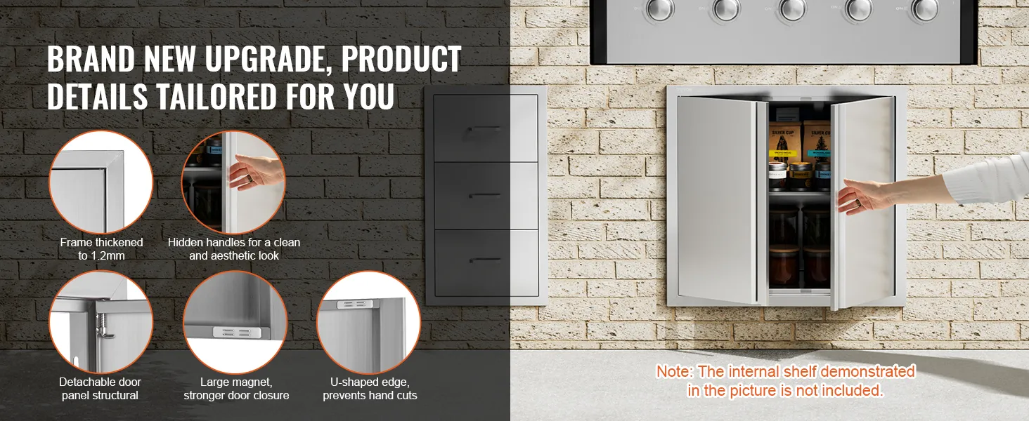 Drzwiczki dostępowe do grilla VEVOR, pogrubiona rama, ukryte uchwyty, zdejmowane panele, krawędź w kształcie litery U, duży magnes.