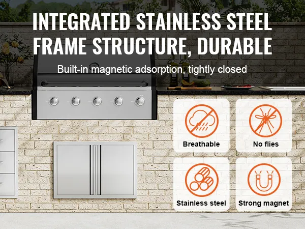 integrated stainless steel VEVOR bbq access door, breathable, no flies, strong magnet, tightly closed.