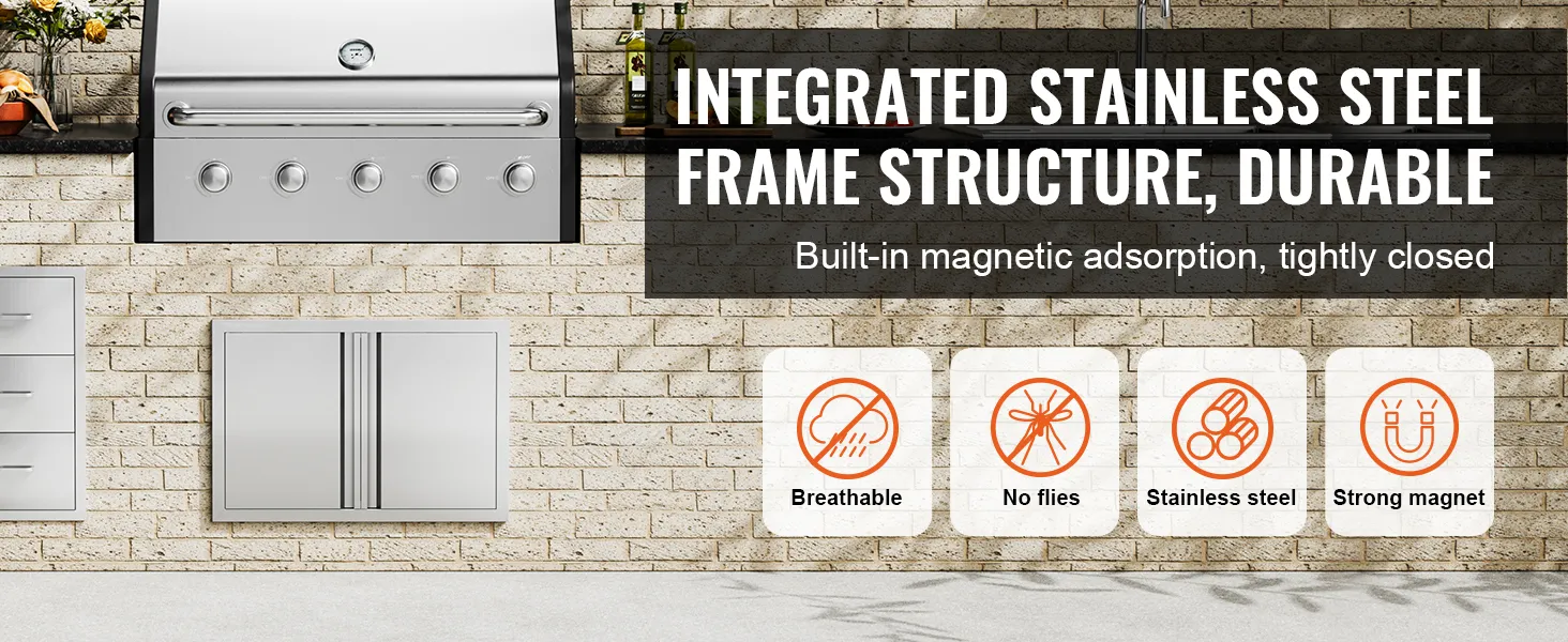 integrated stainless steel VEVOR bbq access door, breathable, no flies, strong magnet, tightly closed.