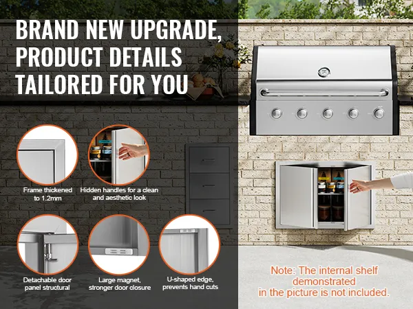 VEVOR bbq access door with thickened frame, hidden handles, and strong door closure, open to reveal jars.