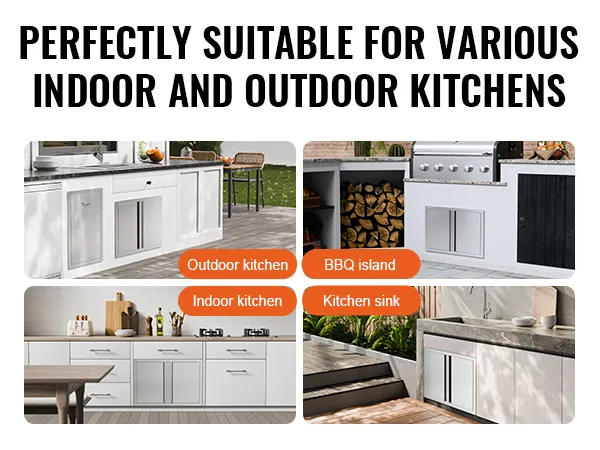 VEVOR bbq access door showcased in various indoor and outdoor kitchen settings, ideal for versatile use.