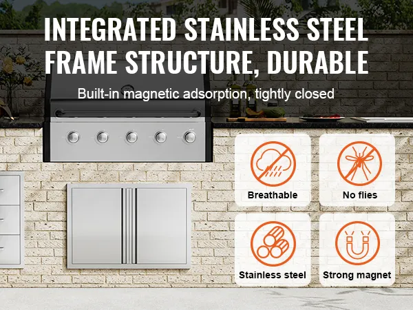 VEVOR-Grill-Zugangstür mit integriertem Edelstahlrahmen, magnetischer Adsorption und fliegensicherem Design.