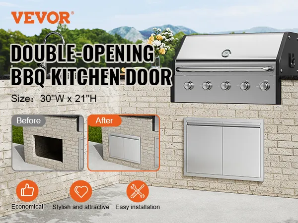 VEVOR-Grill-Zugangstür, Doppelöffnung, 30" B x 21" H, einfache Installation, elegant und wirtschaftlich.
