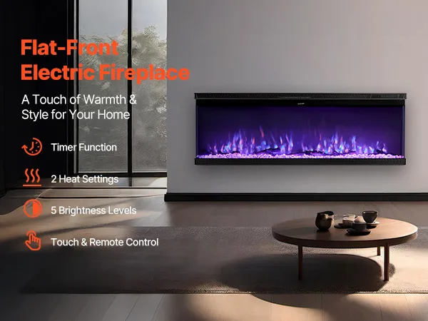 VEVOR 72 inch Electric Fireplace, Three-Sided Glass Wall Mounted Recessed Fire Place with Remote Control, Timer, 1500W, Adjustable Flame Color Brightness,Overheat Protection, for Living Room,Bedroom