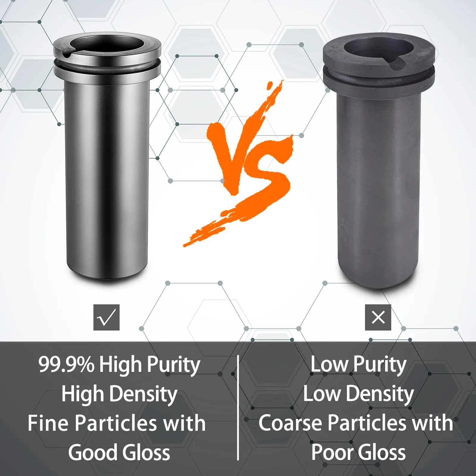 comparison between high purity VEVOR graphite crucible and low purity graphite crucible.