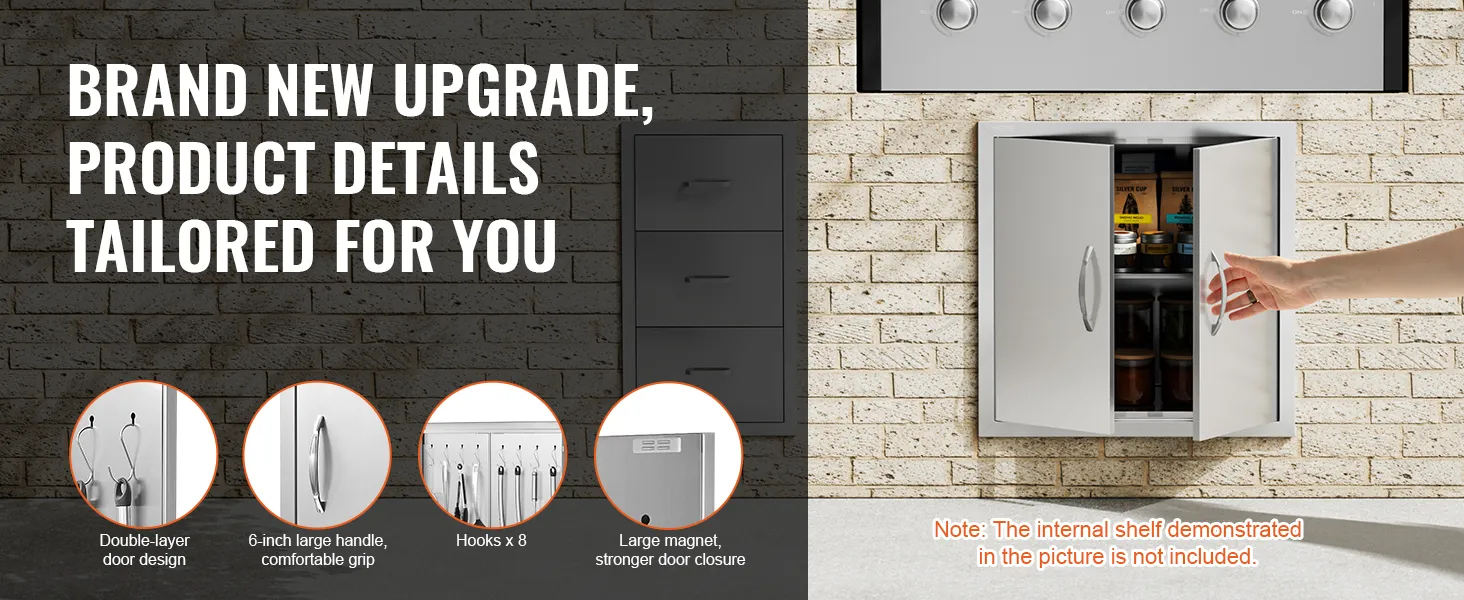 VEVOR bbq access door with large handles, double-layer design, hooks, and strong magnet closure.