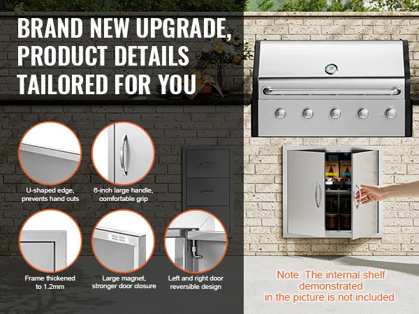 VEVOR bbq access door with ergonomic handles, reinforced frame, and reversible door design.