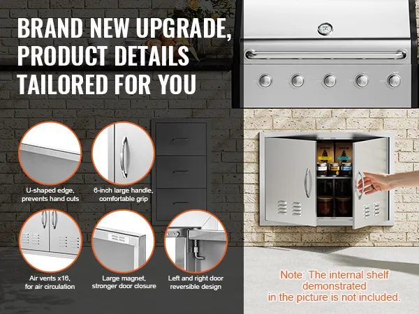 VEVOR-Grill-Zugangstür mit großen Griffen, Lüftungsschlitzen, umkehrbarem Design und robustem Magnetverschluss.