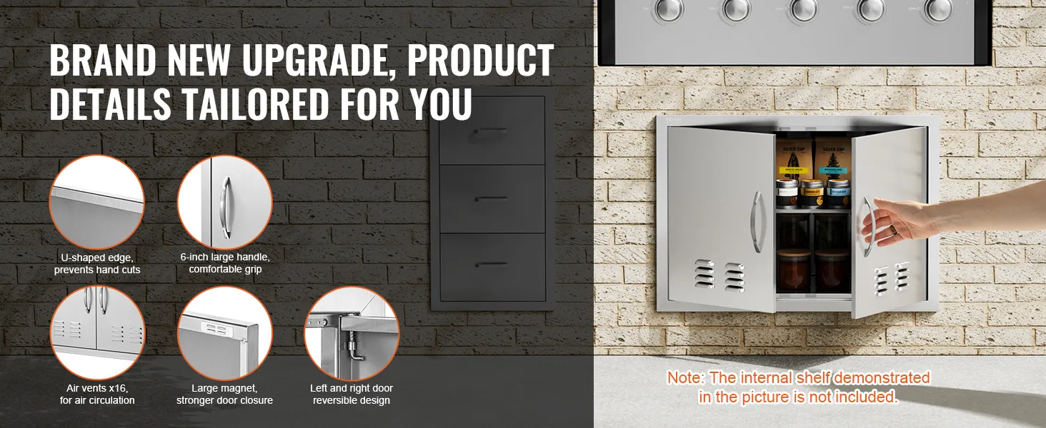 VEVOR-Grill-Zugangstür mit großen Griffen, Lüftungsschlitzen, umkehrbarem Design und robustem Magnetverschluss.