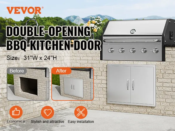 Sportello di accesso per barbecue VEVOR, doppia apertura, acciaio inossidabile, facile da installare, elegante aggiornamento della cucina con barbecue.