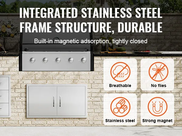 Drzwiczki dostępowe do grilla VEVOR z ramą ze stali nierdzewnej, adsorpcją magnetyczną i oddychającą konstrukcją.