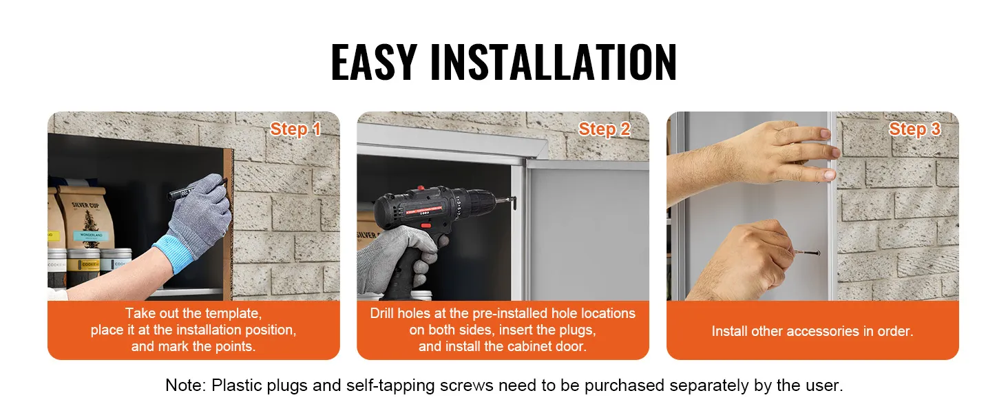 Łatwa instrukcja montażu drzwiczek dostępowych do grilla VEVOR: pozycjonowanie szablonów, wiercenie i instalacja akcesoriów.