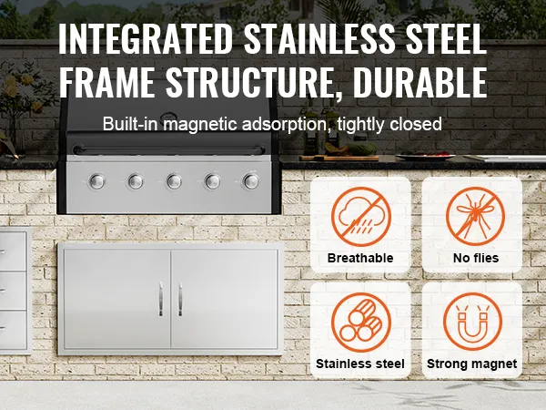 Drzwiczki do grilla VEVOR z ramą ze stali nierdzewnej, oddychające, chroniące przed muchami, z silnymi magnesami.