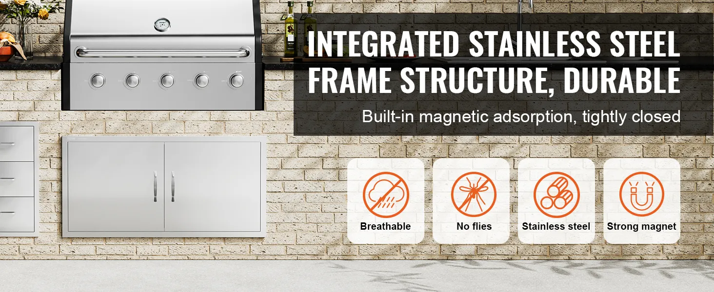 Drzwiczki do grilla VEVOR z ramą ze stali nierdzewnej, oddychające, chroniące przed muchami, z silnymi magnesami.
