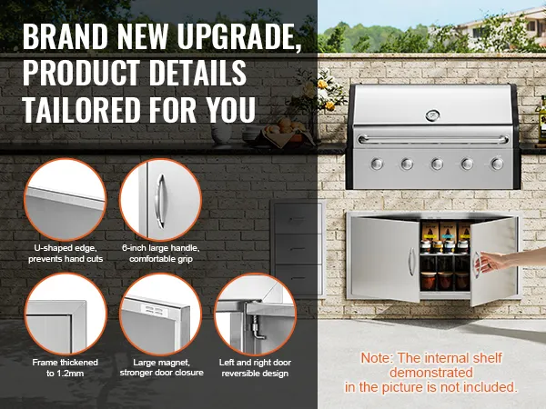 Drzwiczki dostępowe do grilla VEVOR z ergonomicznymi uchwytami i trwałą konstrukcją, pokazane na przykładzie eleganckiej kuchni na świeżym powietrzu.