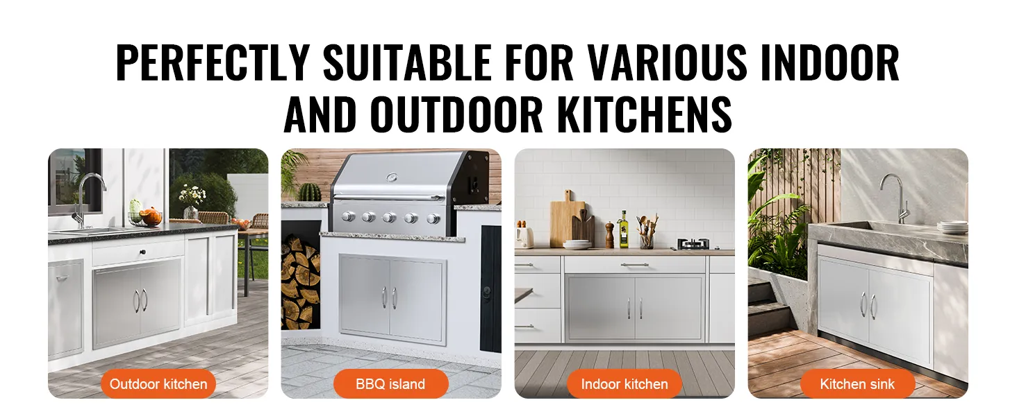 Drzwiczki dostępowe do grilla VEVOR w kuchniach zewnętrznych, wyspach grillowych, kuchniach wewnętrznych i przy zlewie kuchennym.