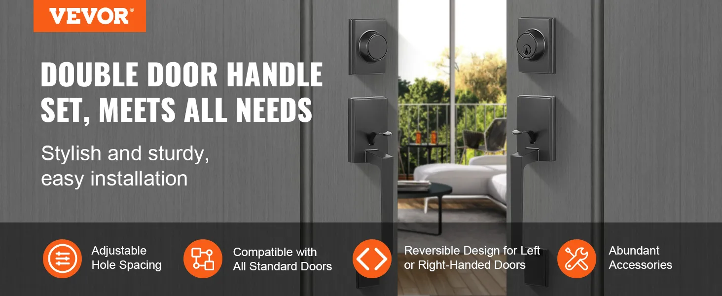 VEVOR dubbele deurkrukset, stijlvol en stevig, compatibel met alle standaarddeuren, eenvoudige installatie.