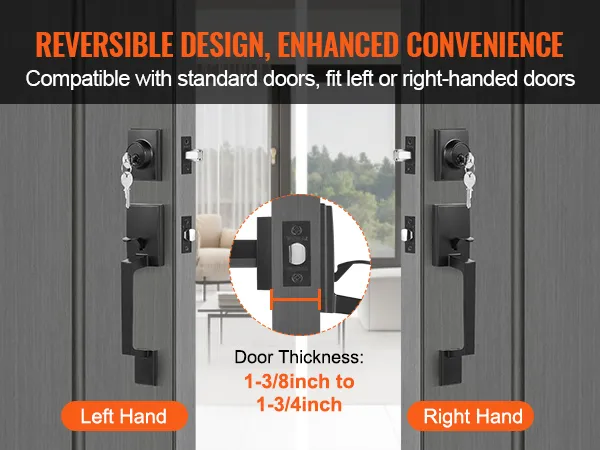 VEVOR dubbele deurkrukset, omkeerbaar ontwerp voor links- of rechtsdraaiende deuren, past op standaarddeuren.