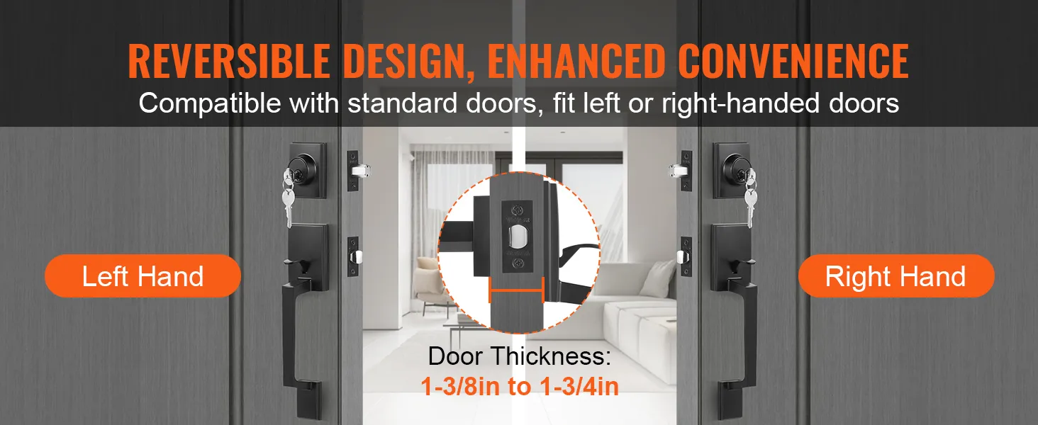 VEVOR dubbele deurkrukset, omkeerbaar ontwerp voor links- of rechtsdraaiende deuren, past op standaarddeuren.