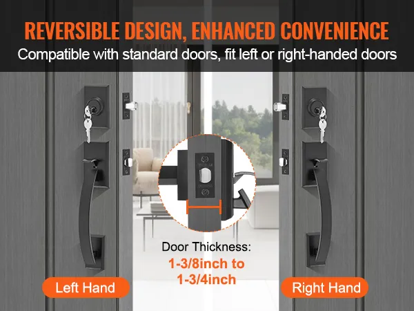 VEVOR double door handle set, reversible design for left or right-hand doors, fits standard thickness.