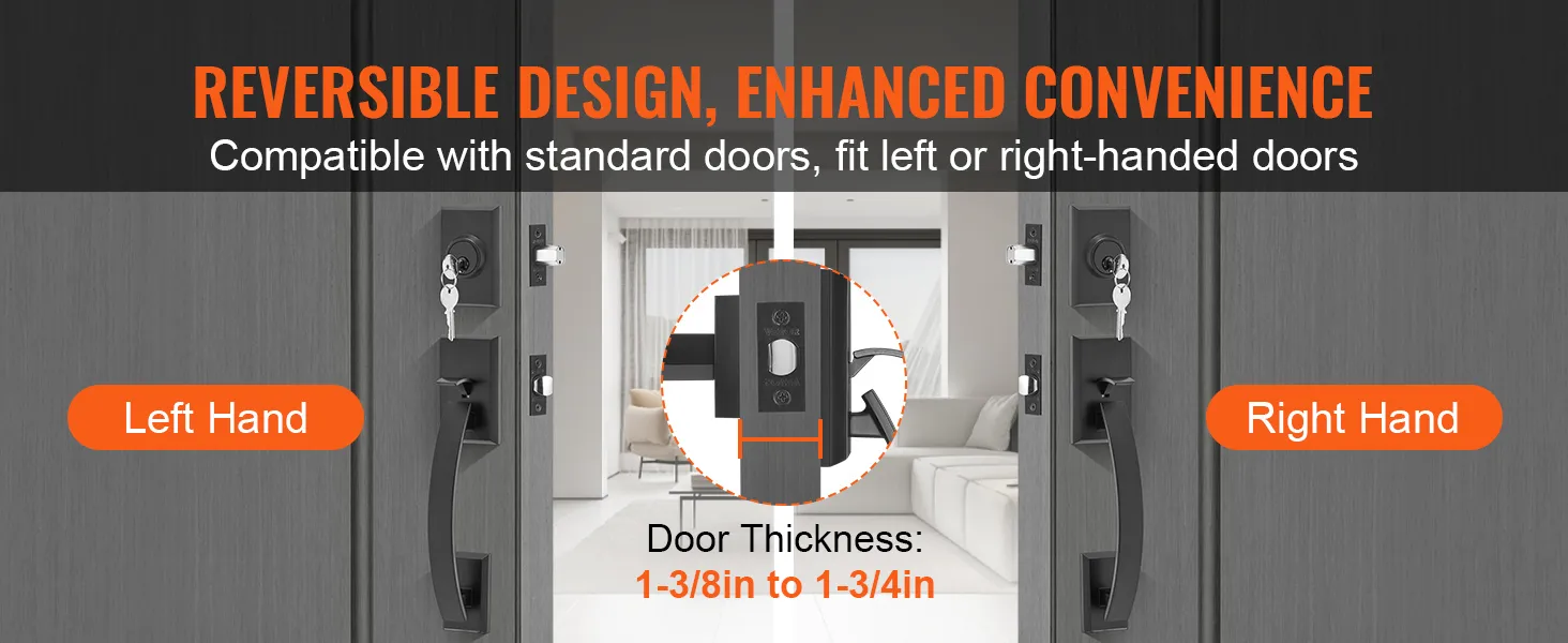 VEVOR double door handle set, reversible design for left or right-hand doors, fits standard thickness.
