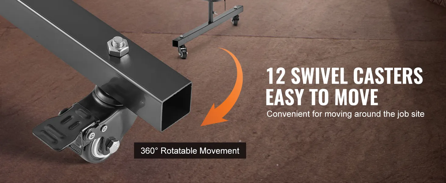VEVOR welding screen with 12 swivel casters for easy mobility and 360° rotatable movement.