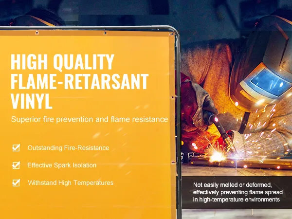 VEVOR welding screen with high-quality flame-retardant vinyl for superior fire-resistance and spark isolation.