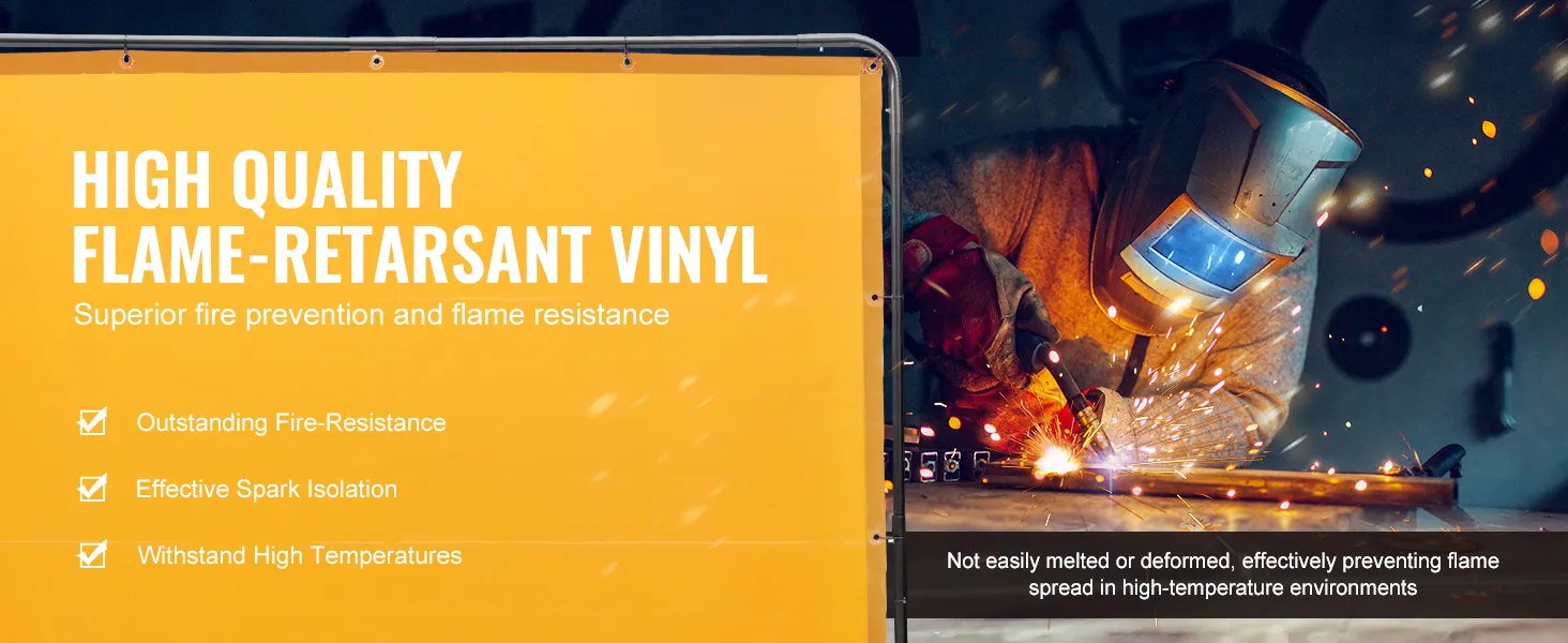 VEVOR welding screen with high-quality flame-retardant vinyl for superior fire-resistance and spark isolation.