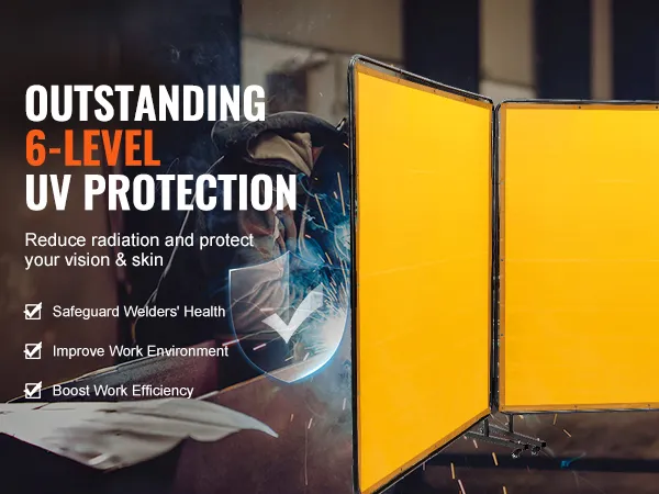 VEVOR welding screen with 6-level uv protection, safeguard welders' health, and boost work efficiency.