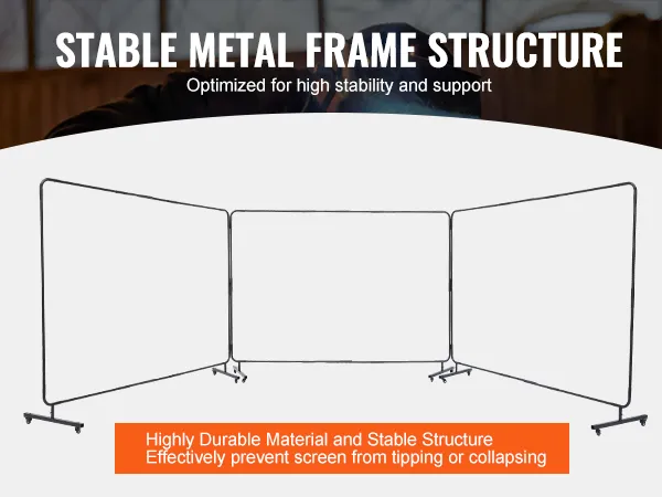 VEVOR lasscherm met stabiele metalen frameconstructie voor hoge stabiliteit en ondersteuning.