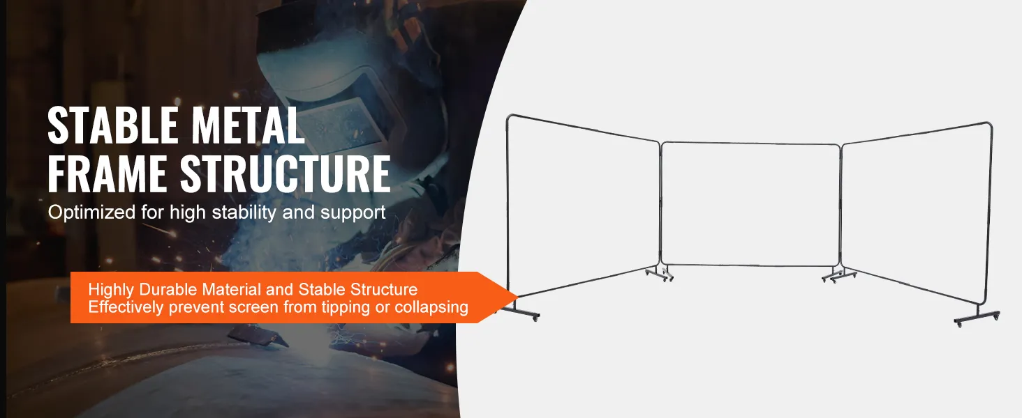 VEVOR lasscherm met stabiele metalen frameconstructie voor hoge stabiliteit en ondersteuning.